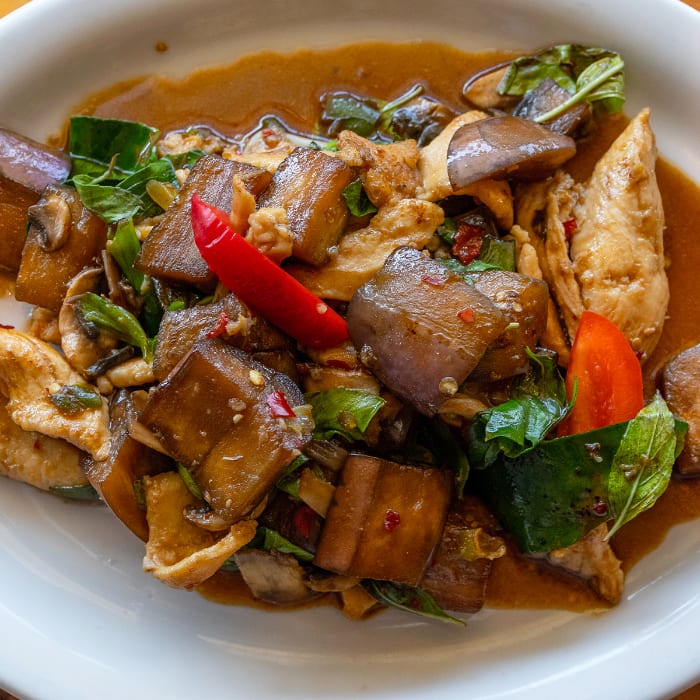 Eggplant in Basil Sauce.