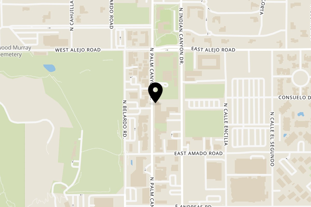 Map showing the location of Peppers Thai on 396 N Palm Canyon Dr in Palm Springs